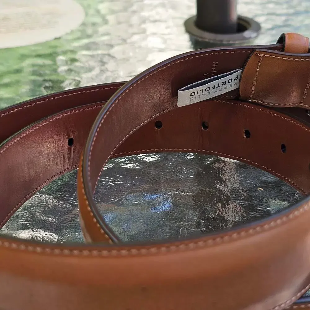 Perry Ellis Portfolio Men's Full Grain Cowhide Leather Belt Brown Size 36/90